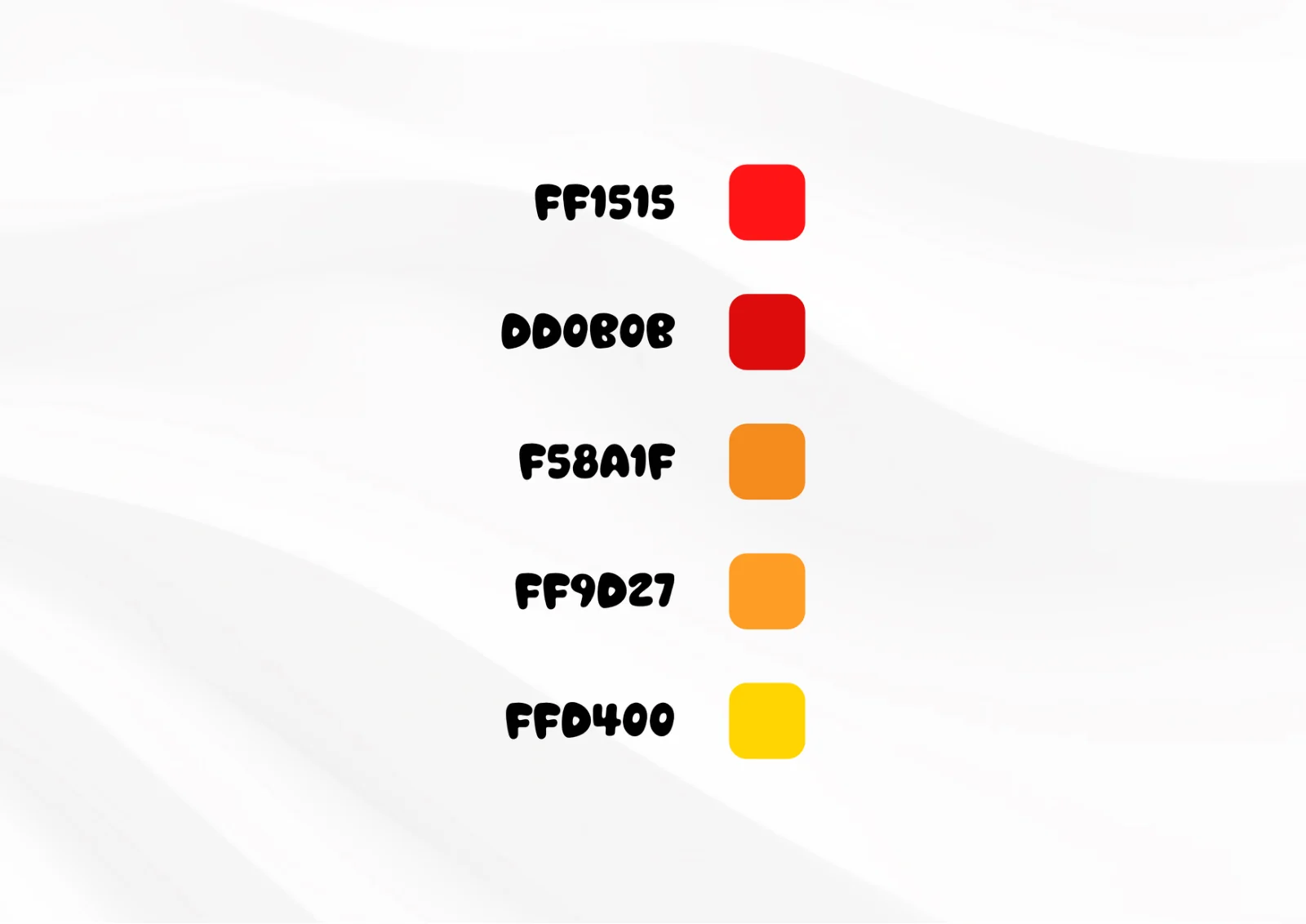 DOB Burger red, orange and yellow colour palette with hex values