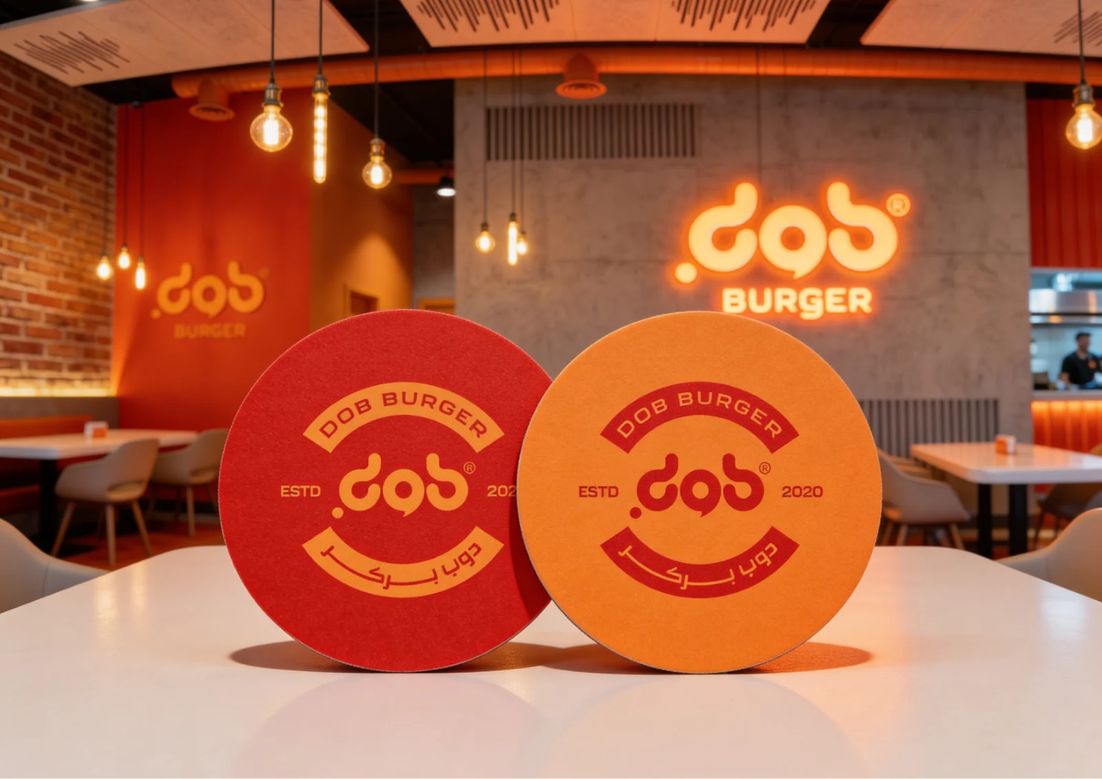 DOB Burger signs and interior branding