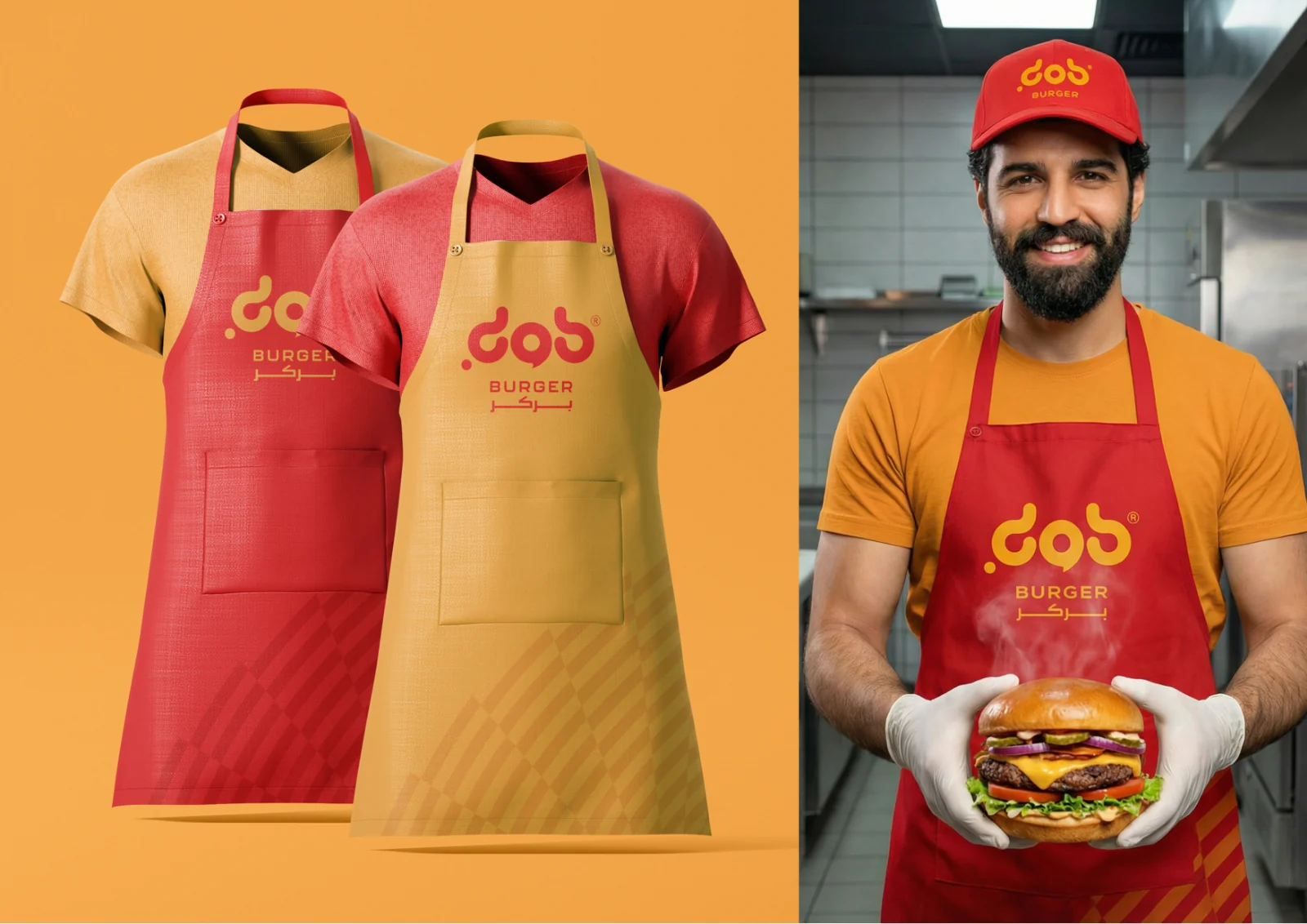 DOB Burger staff uniform and apron