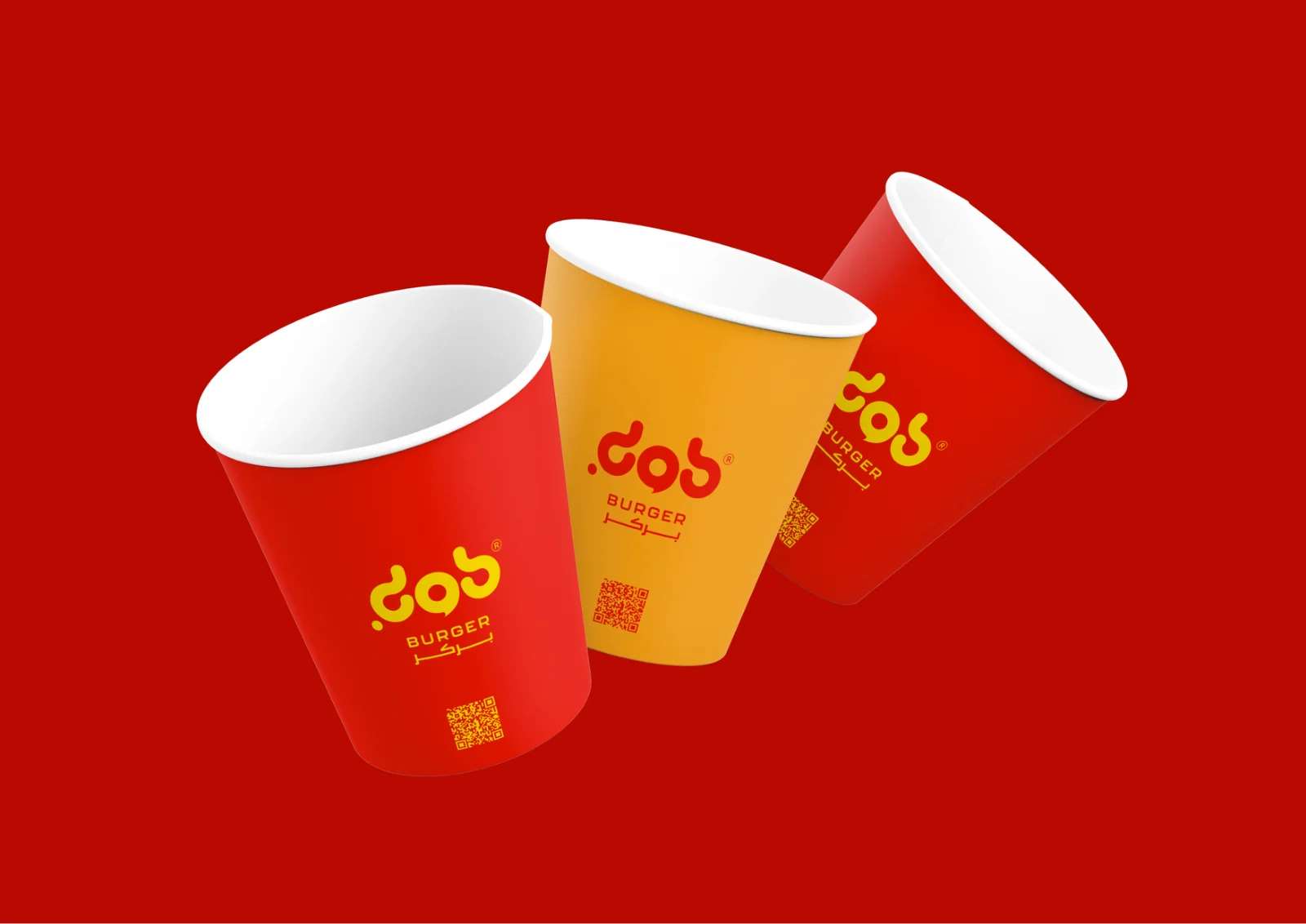 DOB Burger branded paper cups